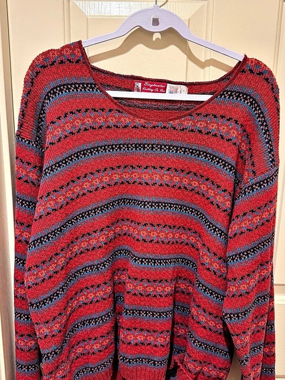Brighton knitwear & co. Red & Blue Patterned Sweater Like New